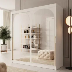 Meubella - Moniq - Kledingkast met schuifdeuren - Wit - 200x65x215 cm