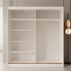 Meubella - Moniq - Kledingkast met schuifdeuren - Wit - 200x65x215 cm