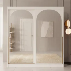 Meubella - Moniq - Kledingkast met schuifdeuren - Wit - 200x65x215 cm