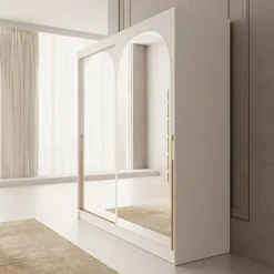 Meubella - Moniq - Kledingkast met schuifdeuren - Wit - 200x65x215 cm