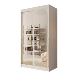 Meubella - Moniq - Kledingkast met 2 schuifdeuren - Wit - 120x65x215 cm