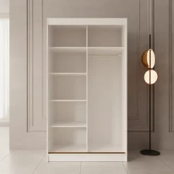 Meubella - Moniq - Kledingkast met 2 schuifdeuren - Wit - 120x65x215 cm