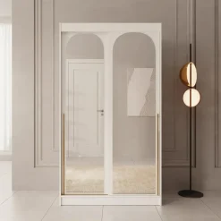 Meubella - Moniq - Kledingkast met 2 schuifdeuren - Wit - 120x65x215 cm