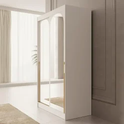 Meubella - Moniq - Kledingkast met 2 schuifdeuren - Wit - 120x65x215 cm