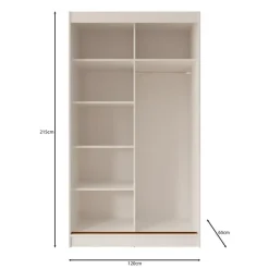 Meubella - Moniq - Kledingkast met 2 schuifdeuren - Wit - 120x65x215 cm