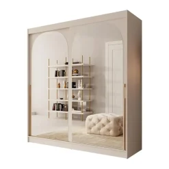 Meubella - Moniq - Kledingkast met schuifdeuren - Beige - 200x65x215 cm