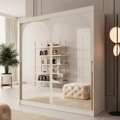 Meubella - Moniq - Kledingkast met schuifdeuren - Beige - 200x65x215 cm