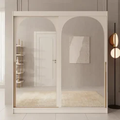 Meubella - Moniq - Kledingkast met schuifdeuren - Beige - 200x65x215 cm