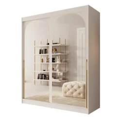 Meubella - Moniq - Kledingkast met 2 schuifdeuren - Wit - 180x65x215 cm