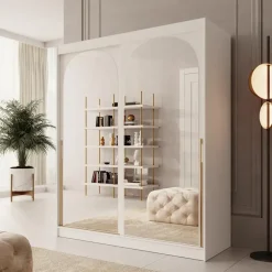 Meubella - Moniq - Kledingkast met 2 schuifdeuren - Wit - 180x65x215 cm