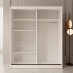 Meubella - Moniq - Kledingkast met 2 schuifdeuren - Wit - 180x65x215 cm