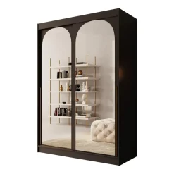 Meubella - Moniq - Kledingkast met schuifdeuren - Zwart - 150x65x215 cm