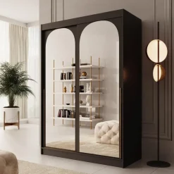 Meubella - Moniq - Kledingkast met schuifdeuren - Zwart - 150x65x215 cm