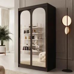 Meubella - Moniq - Kledingkast met 2 schuifdeuren - Zwart - 120x65x215 cm