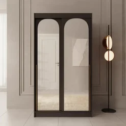 Meubella - Moniq - Kledingkast met 2 schuifdeuren - Zwart - 120x65x215 cm