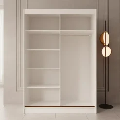 Meubella - Moniq - Kledingkast met schuifdeuren - Wit - 150x65x215 cm