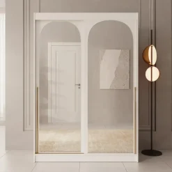 Meubella - Moniq - Kledingkast met schuifdeuren - Wit - 150x65x215 cm