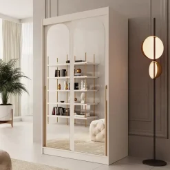 Meubella - Moniq - Kledingkast met 2 schuifdeuren - Beige - 120x65x215 cm