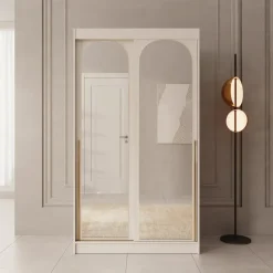 Meubella - Moniq - Kledingkast met 2 schuifdeuren - Beige - 120x65x215 cm