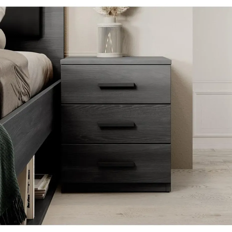 Meubella - Nachtkastje Gina - Antraciet eiken - 46 cm