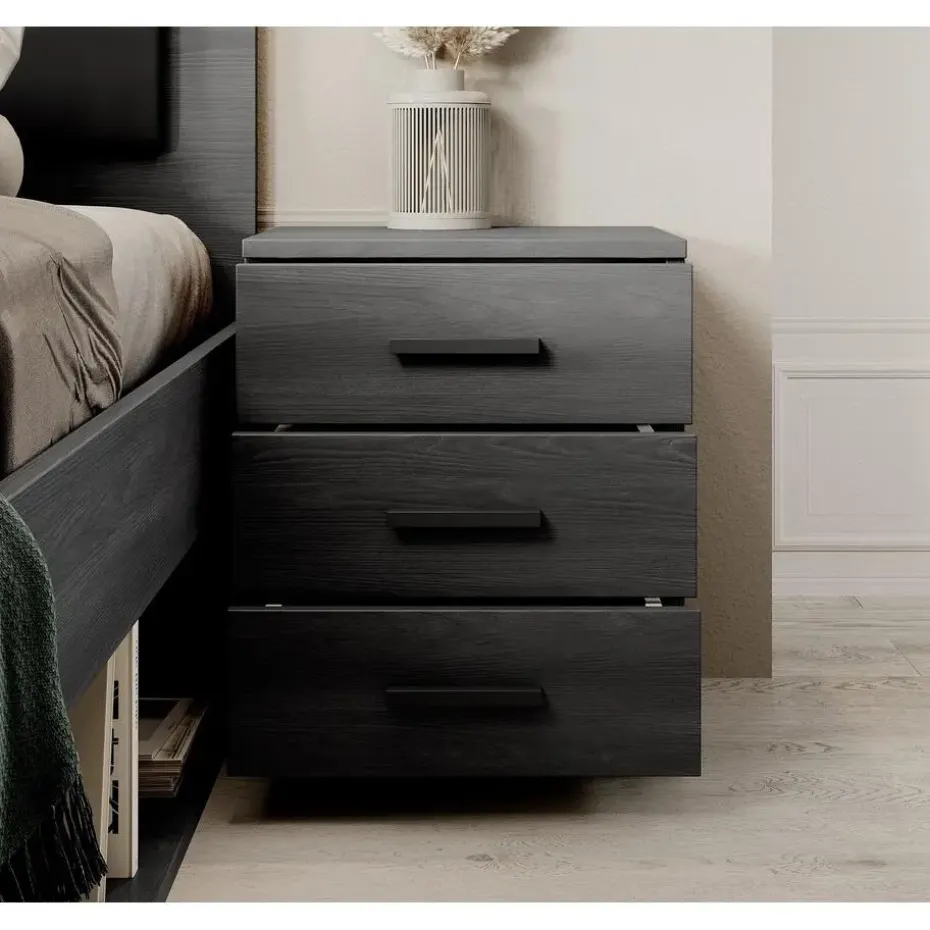 Meubella - Nachtkastje Gina - Antraciet eiken - 46 cm