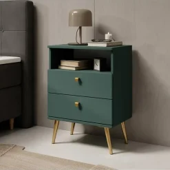 Meubella - Nachtkastje Hidde - Groen - 50 cm