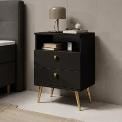 Meubella - Nachtkastje Hidde - Zwart - 50 cm