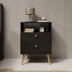 Meubella - Nachtkastje Hidde - Zwart - 50 cm