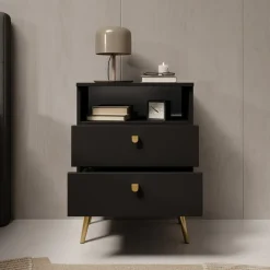 Meubella - Nachtkastje Hidde - Zwart - 50 cm