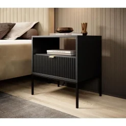 Meubella - Nachtkastje Navil - Zwart - 54 cm