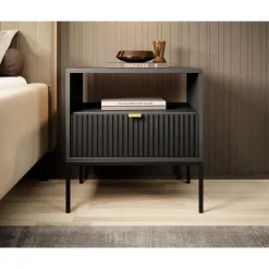 Meubella - Nachtkastje Navil - Zwart - 54 cm