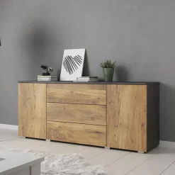 Meubella - Pure - Dressoir - Eiken/Grijs - 150x39x68 cm