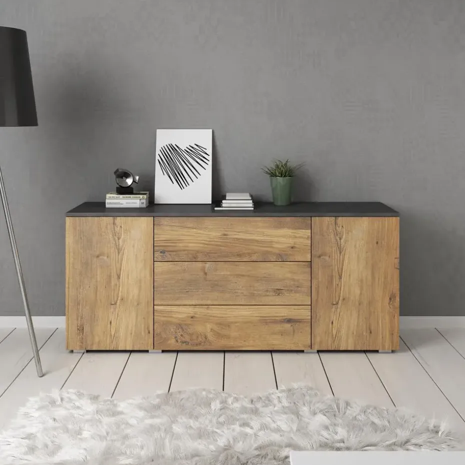 Meubella - Pure - Dressoir - Eiken/Grijs - 150x39x68 cm