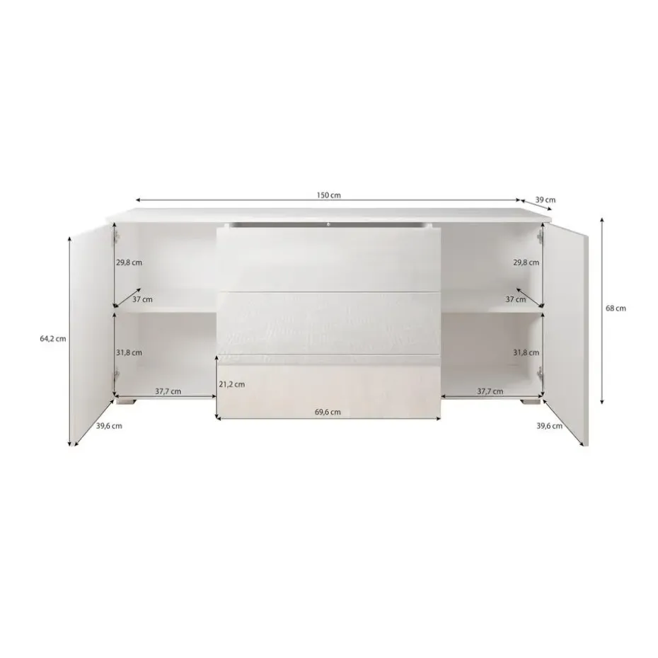 Meubella - Pure - Dressoir - Eiken/Grijs - 150x39x68 cm