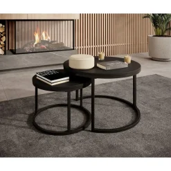 Meubella - Salontafel Ovalo - Mat zwart - set van 2