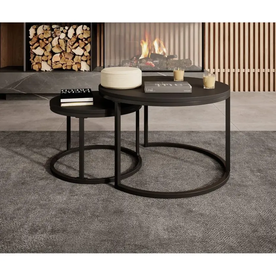 Meubella - Salontafel Ovalo - Mat zwart - set van 2