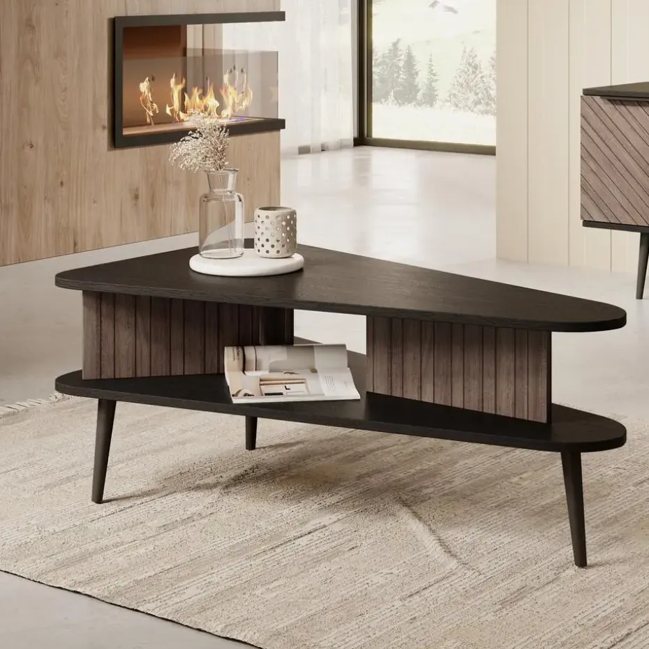 Meubella - Salontafel Pedro - Donker eiken - Zwart eiken - 100 cm