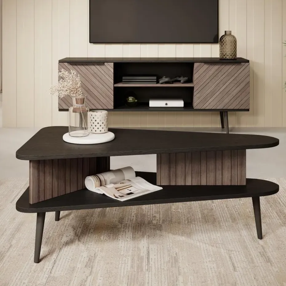 Meubella - Salontafel Pedro - Donker eiken - Zwart eiken - 100 cm