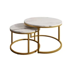 Meubella - Salontafel Rica - Wit marmerlook - Goud - Set van 2