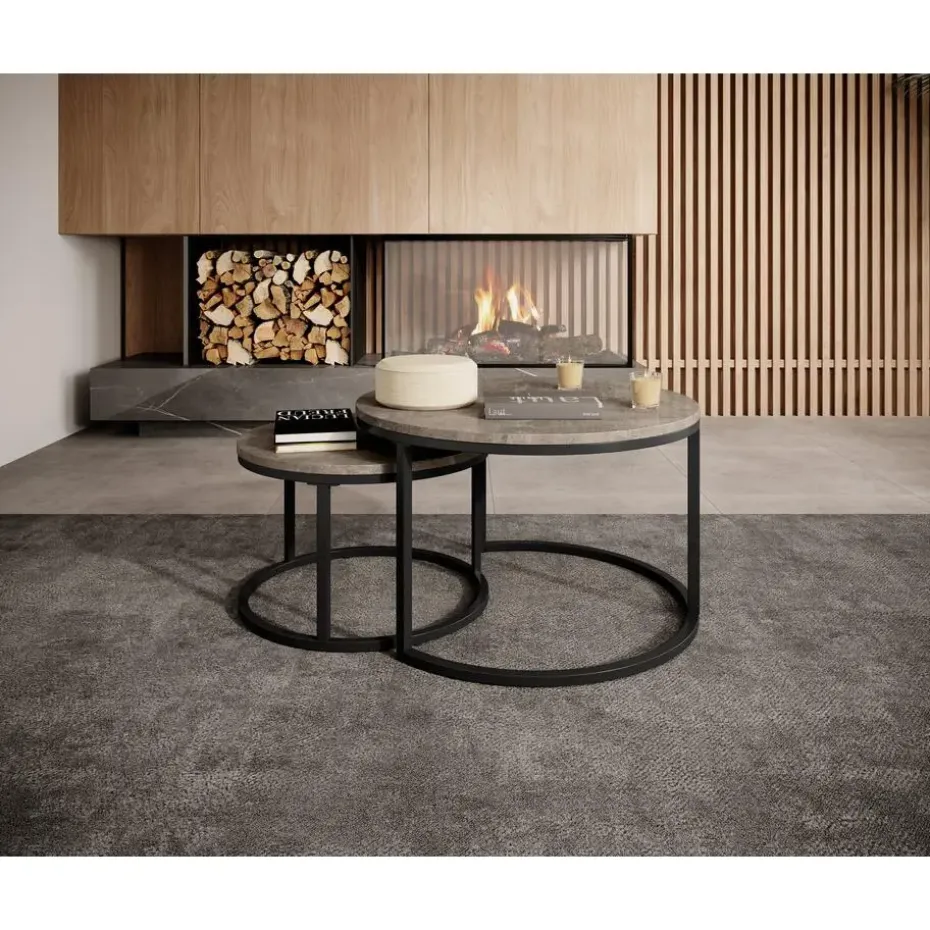 Meubella - Salontafel Rica - Grijs marmerlook - Set van 2