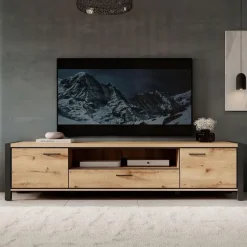 Meubella - TV-Meubel Acapulco - Eiken - Zwart - 210 cm