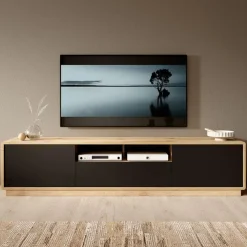 Meubella - TV-Meubel Acuna - Mat zwart - Eiken - 200 cm