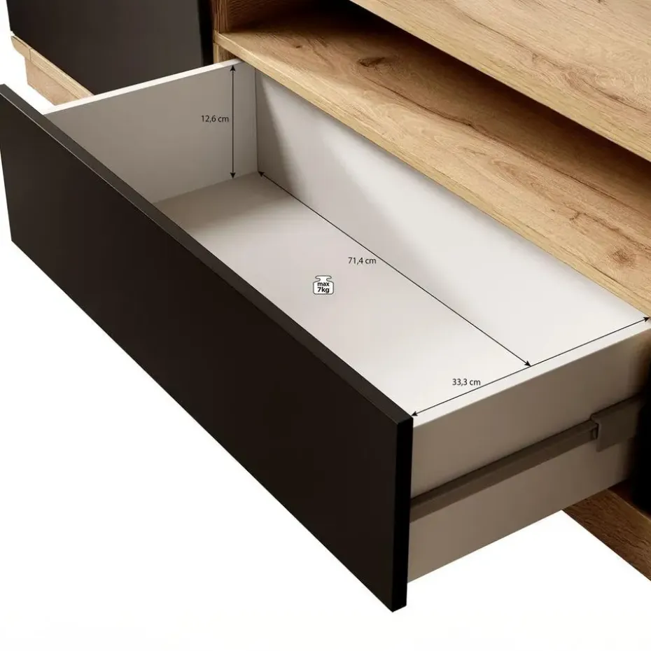 Meubella - TV-Meubel Acuna - Mat zwart - Eiken - 200 cm