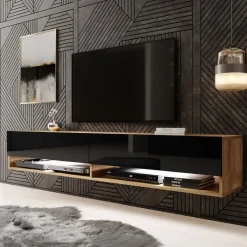 Meubella - TV-Meubel Asino LED - Zwart - Eiken - 180 cm