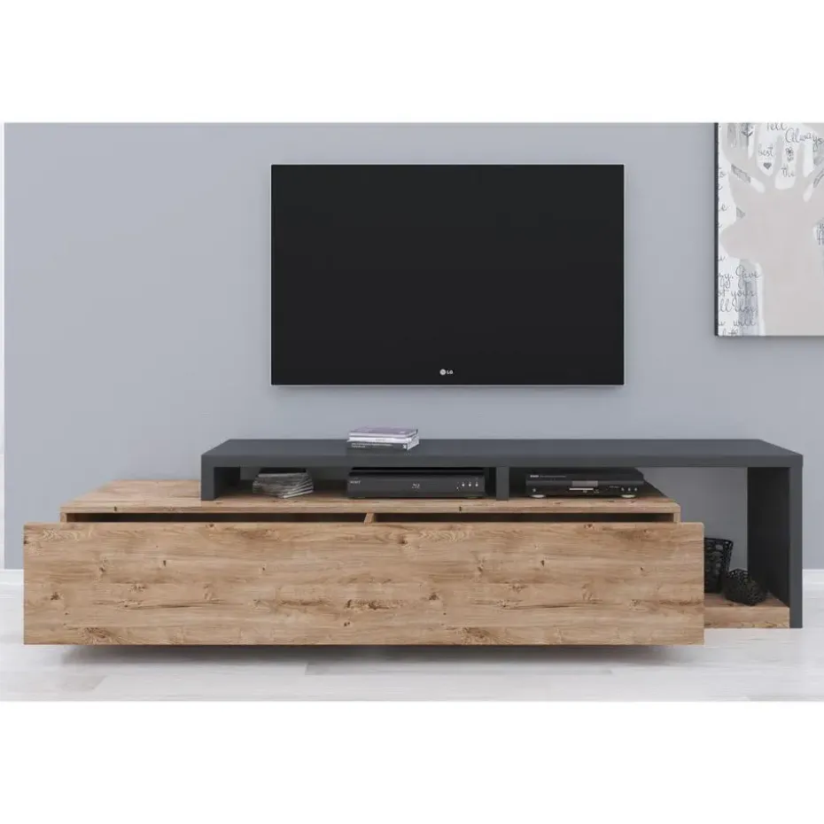 Meubella - TV-Meubel Bello - Eiken - Antraciet - 219 cm