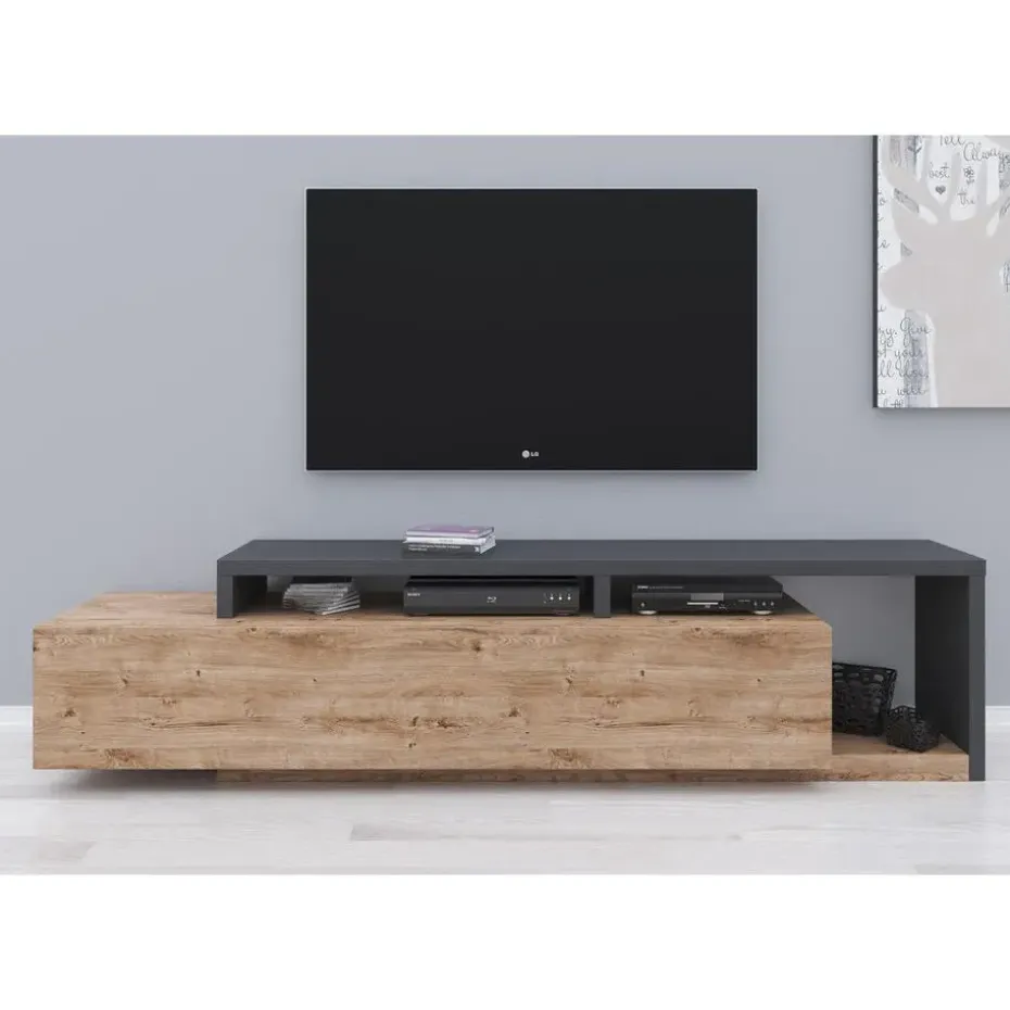 Meubella - TV-Meubel Bello - Eiken - Antraciet - 219 cm