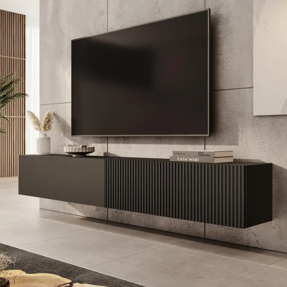 Meubella - TV-Meubel Caius - Zwart - 200 cm