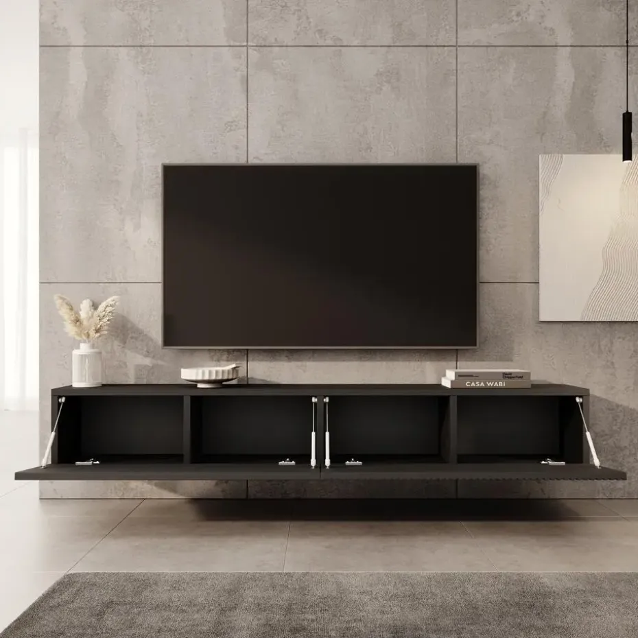 Meubella - TV-Meubel Caius - Zwart - 200 cm