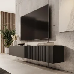 Meubella - TV-Meubel Caius - Zwart - 200 cm