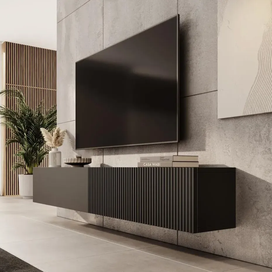 Meubella - TV-Meubel Caius - Zwart - 200 cm